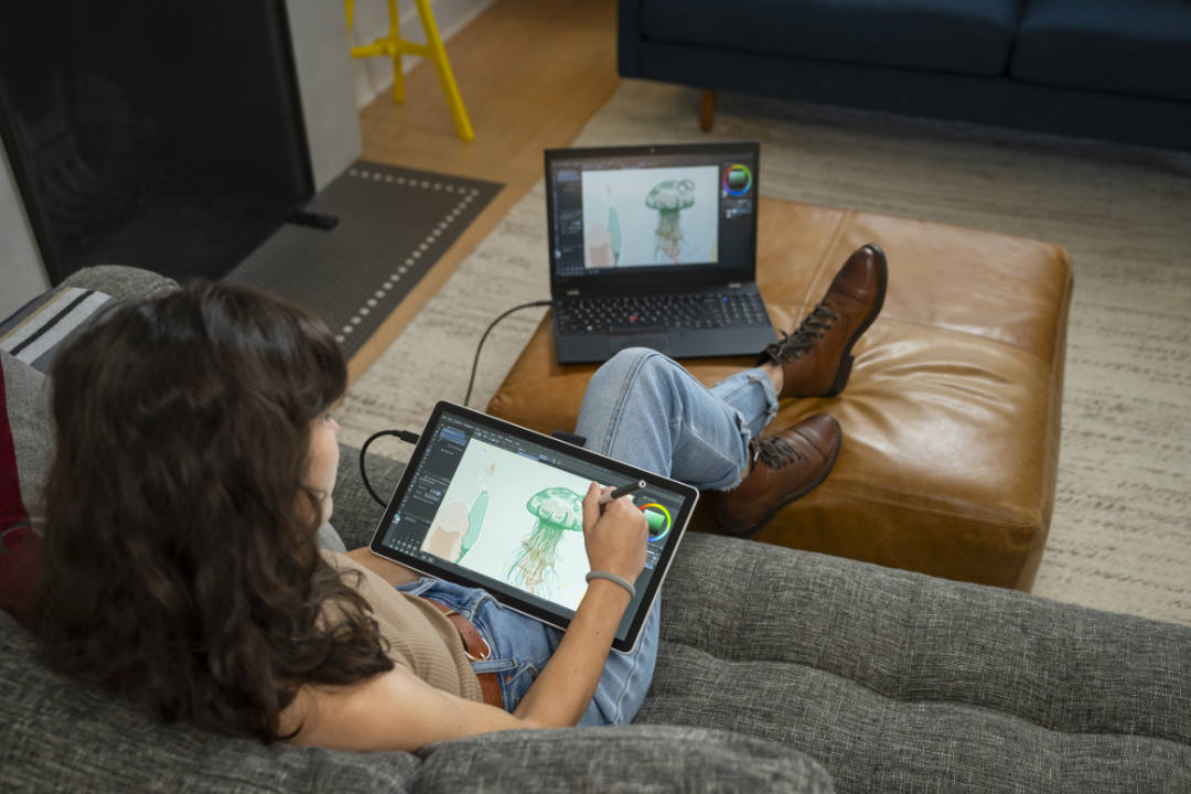 The Wacom One 14 drawing display in use.